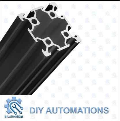 DIY AUTOMATIONS black anodized aluminum extrusion profile V-4040D-2000mm with T-slots for custom frames and automation projects.