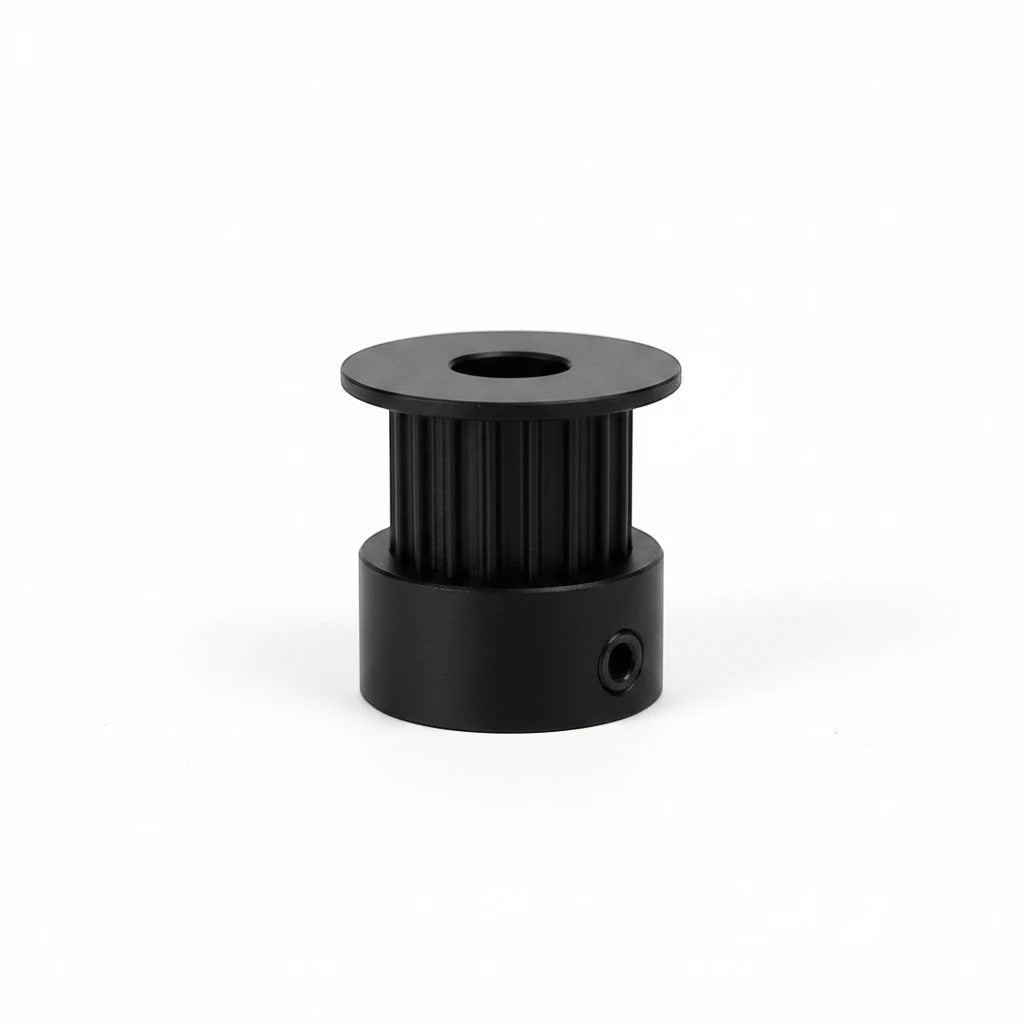 DIY AUTOMATIONS black aluminum 16-tooth timing pulley with 6mm bore for 3D printers and CNC machines.