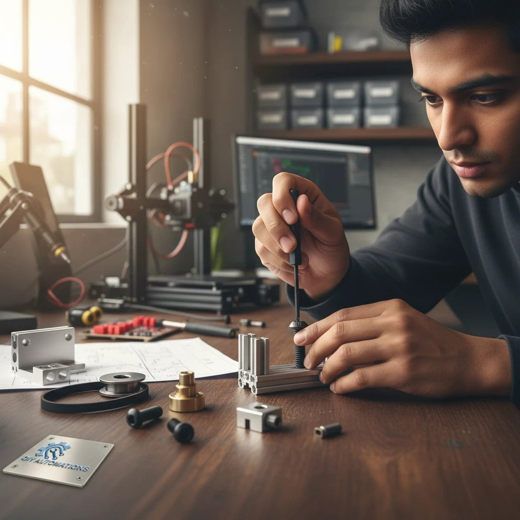 DIY AUTOMATIONS black alloy steel M5 button head socket cap screw being installed into aluminum profile by a technician
