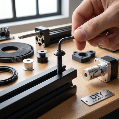 DIY AUTOMATIONS black alloy steel M5x16 button head socket cap screw being tightened into a rail with an Allen key