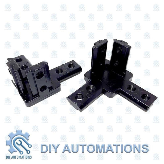 DIY AUTOMATIONS black 3-way corner connector brackets for modular furniture, 20x20mm plastic, secure DIY frame building.