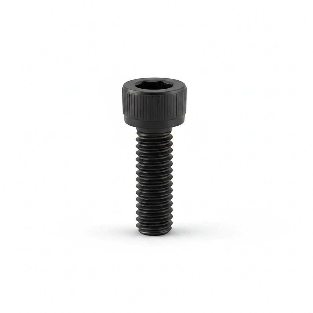 DIY AUTOMATIONS black M4x16 socket head screw with a knurled cylindrical head isolated on a white background