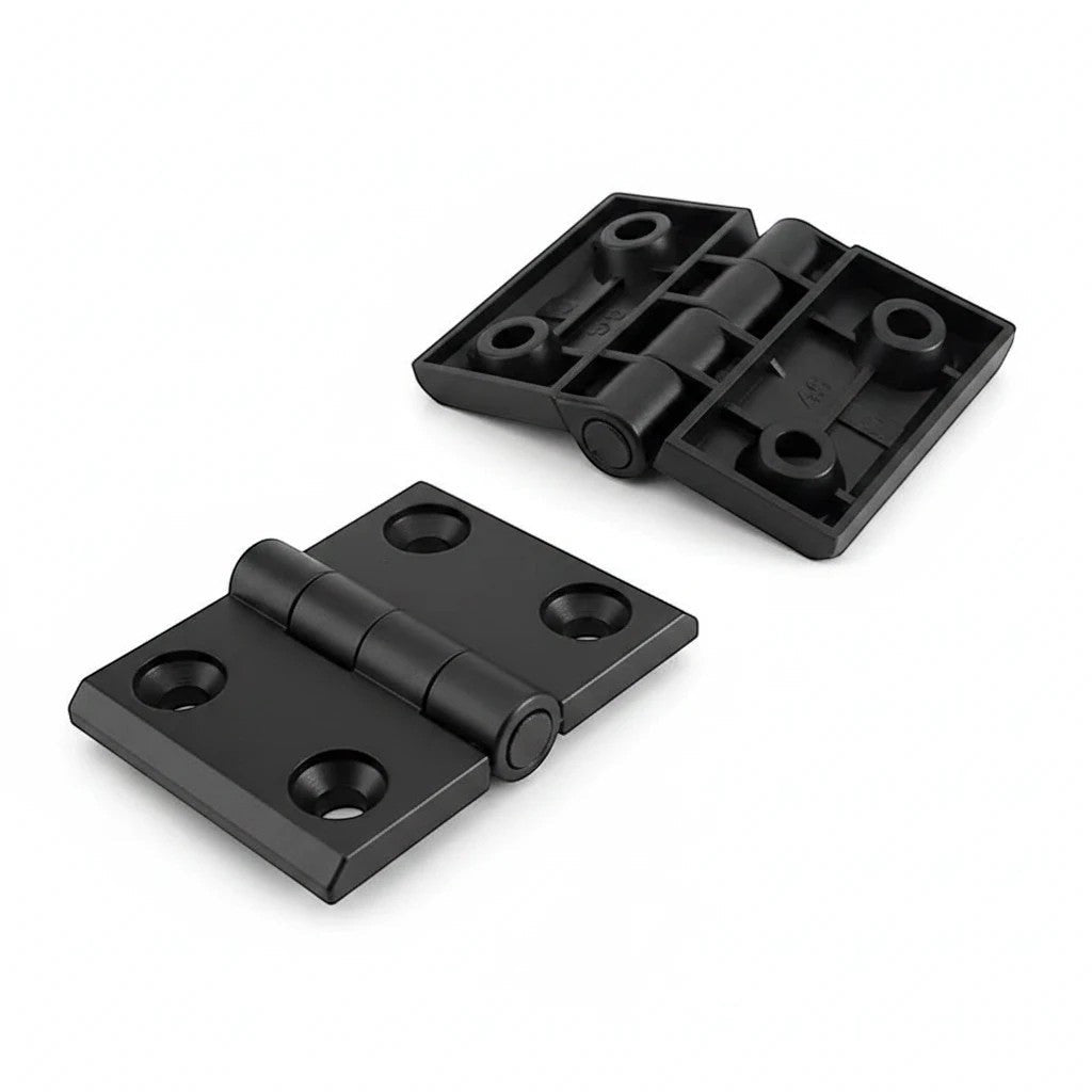 DIY AUTOMATIONS 20x20 black plastic butt hinges for cabinet doors with screw holes for easy installation.