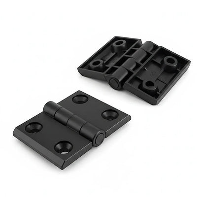 DIY AUTOMATIONS 20x20 black plastic butt hinges for cabinet doors with screw holes for easy installation.