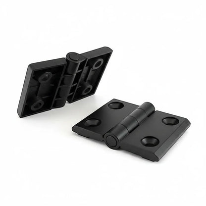 DIY AUTOMATIONS 20x20 black plastic butt hinges for cabinet doors with four screw holes for easy installation.