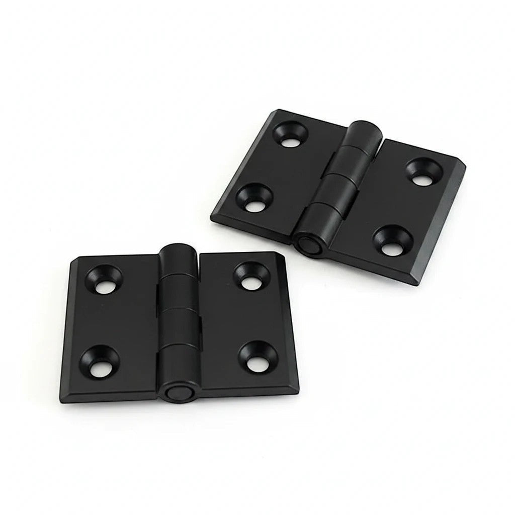 DIY AUTOMATIONS 20x20 black plastic butt hinges for cabinet doors with a durable, rust-resistant design.