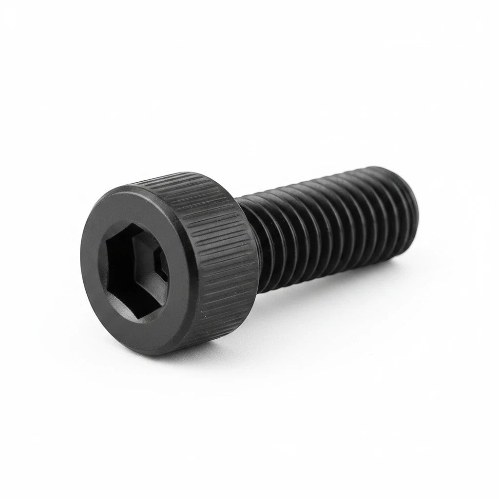 DIY AUTOMATIONS black M4x16 socket head screw with a hexagonal drive, isolated on a white background.