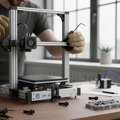 DIY AUTOMATIONS black M5x12 socket head screw being used to assemble a 3D printer frame
