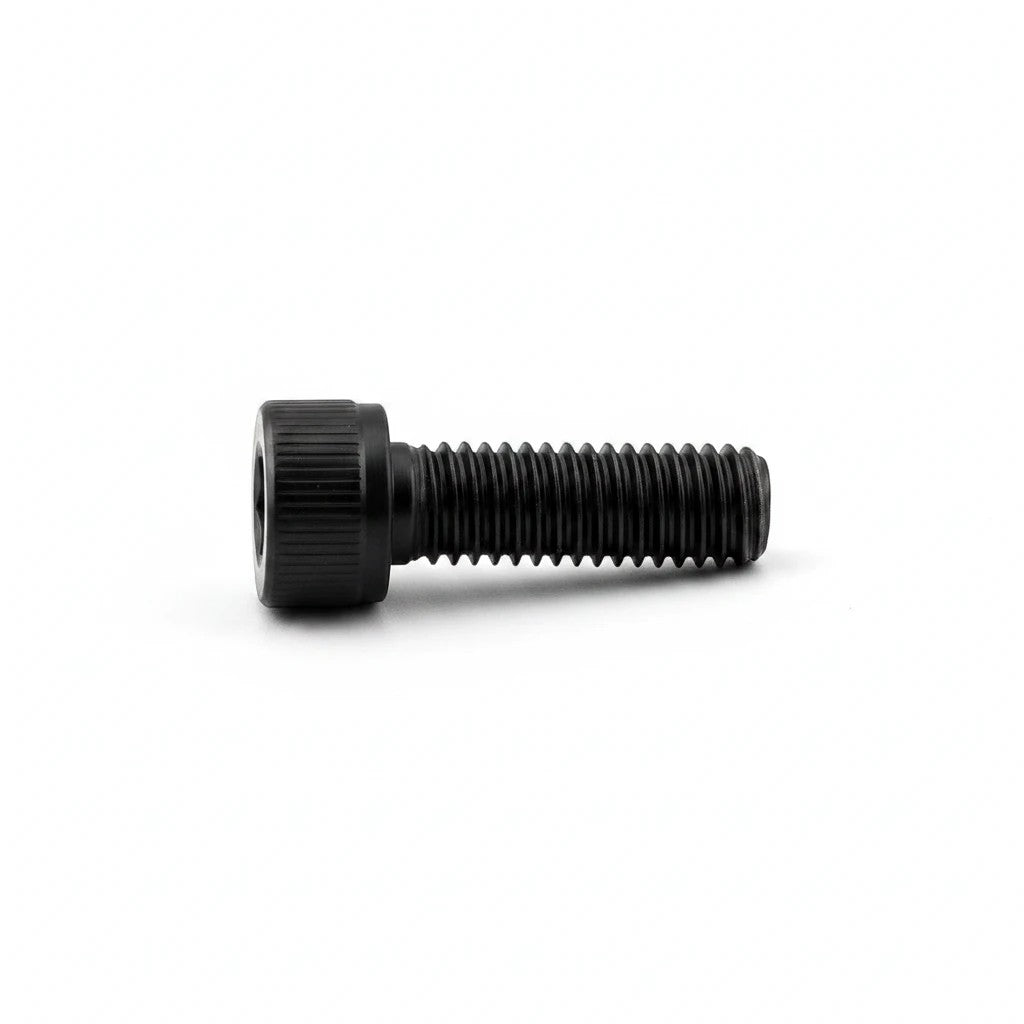 DIY AUTOMATIONS black M5x12 socket head screw with a cylindrical head and threaded shaft on a white background