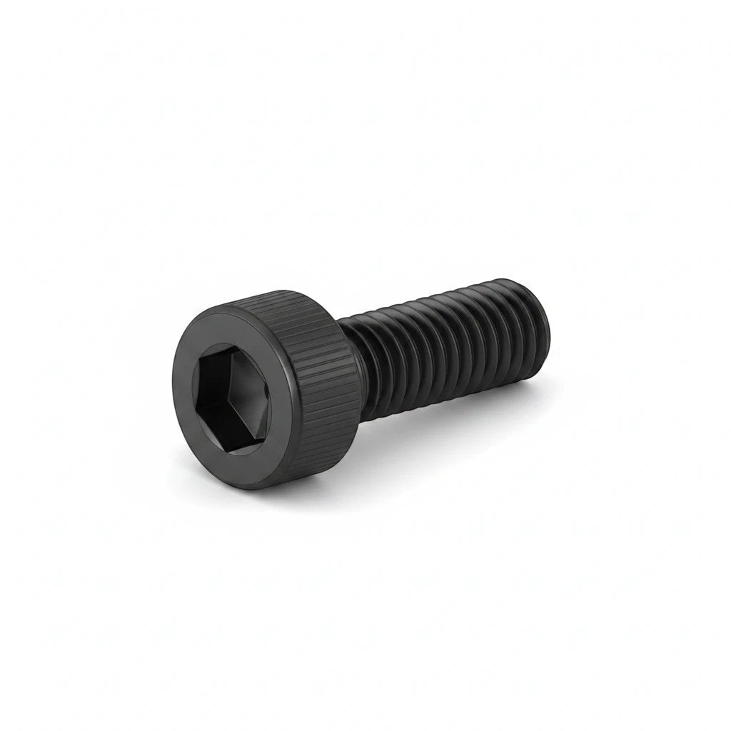 DIY AUTOMATIONS black M4x8 socket head screw with a knurled cylindrical head for industrial fastening applications.
