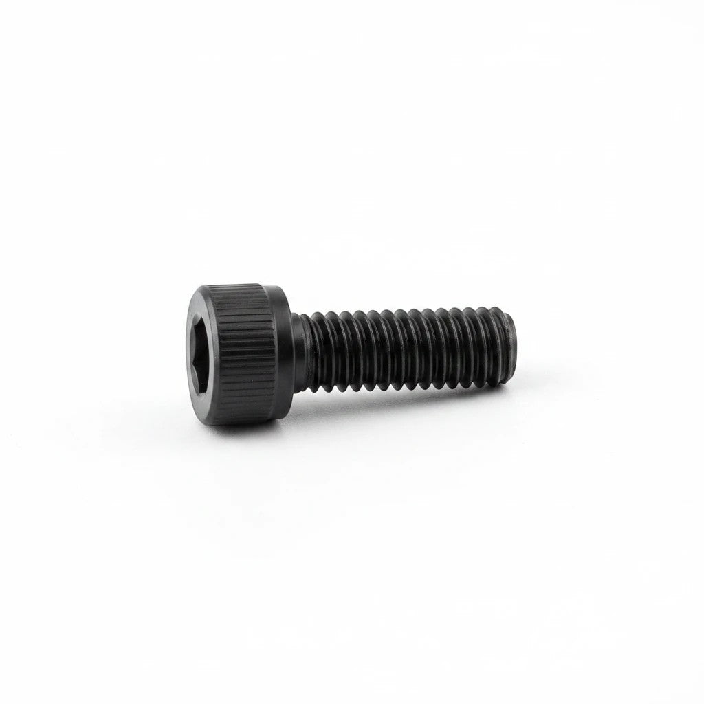 DIY AUTOMATIONS black M4x10 socket head screw with a knurled cylindrical head on a white background