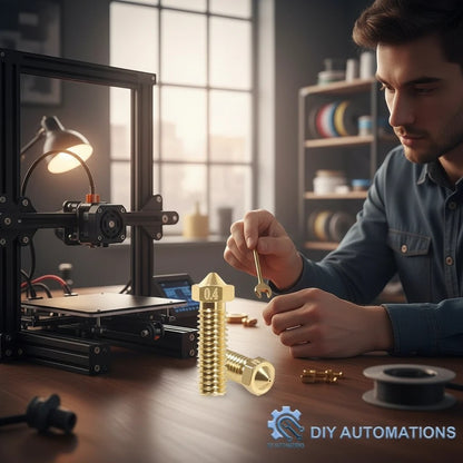 DIY AUTOMATIONS 0.4mm brass Volcano 3D printer extruder nozzle for precise filament extrusion and thermal efficiency.