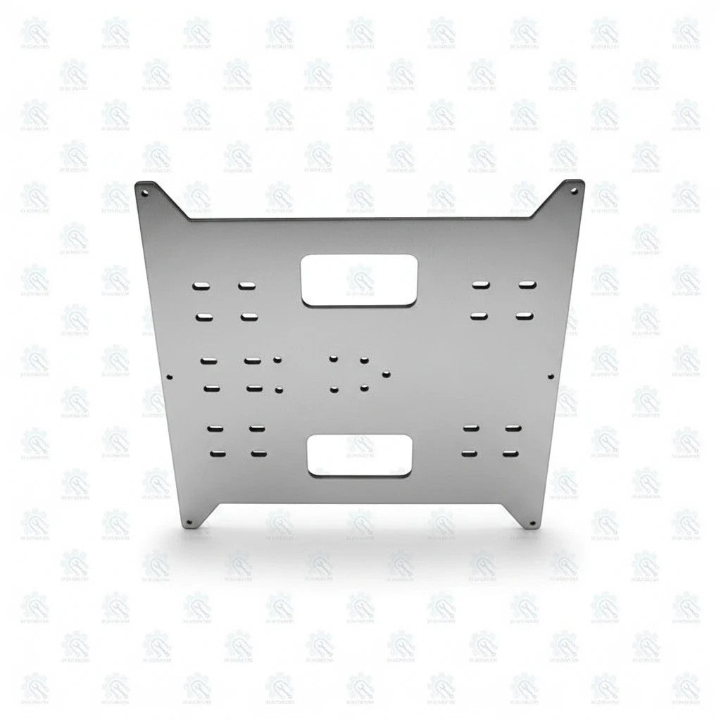 DIY AUTOMATIONS 200mm x 200mm metal carriage mounting plate with pre-drilled slots for robotics and CNC projects.