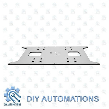 DIY AUTOMATIONS 200mm x 200mm metal carriage plate with pre-drilled mounting holes for CNC and robotics projects.