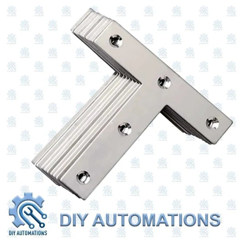 DIY Automations Corner Outer 4040-T, silver aluminum T-bracket for extrusion profiles, with ribbed edges and screw holes.