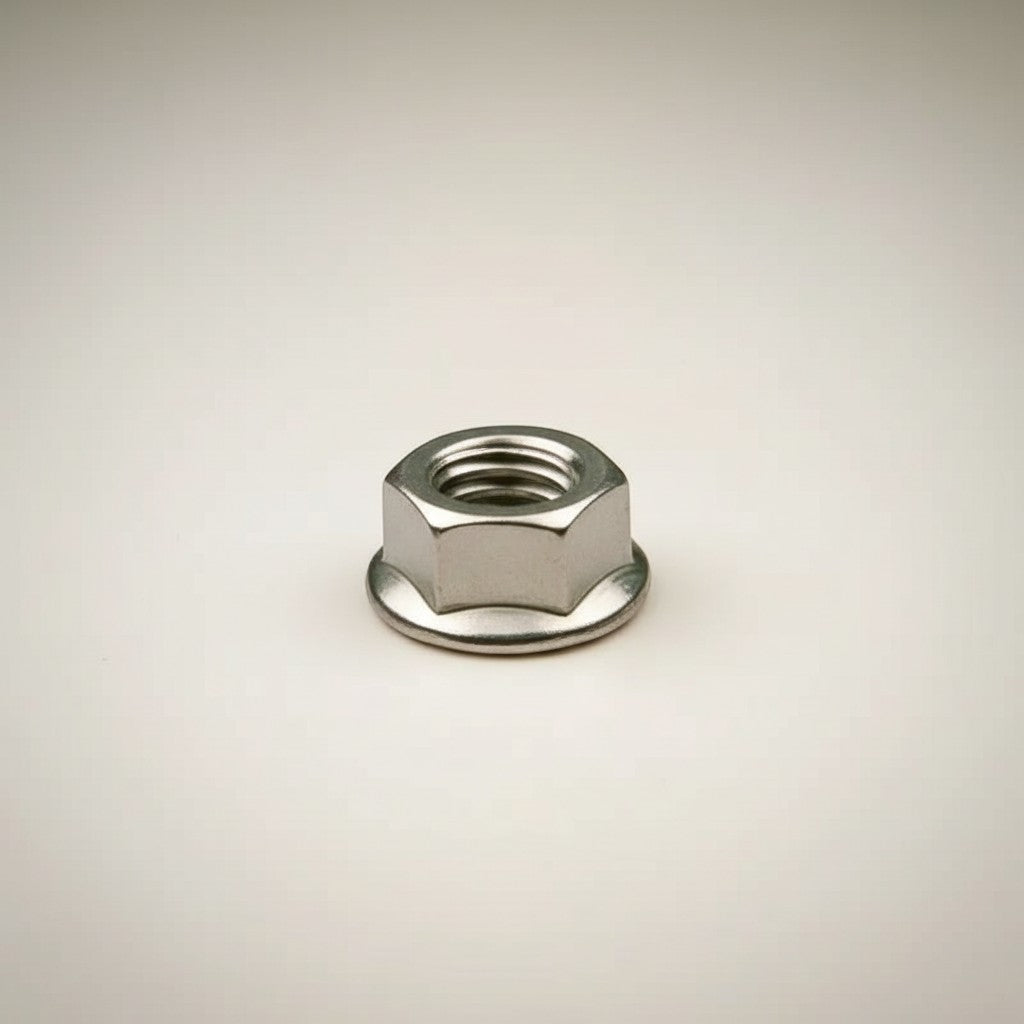 DIY AUTOMATION Hexa Nut M4 Flanged Hex Nut, stainless steel, with integrated washer and serrated flange for secure grip.