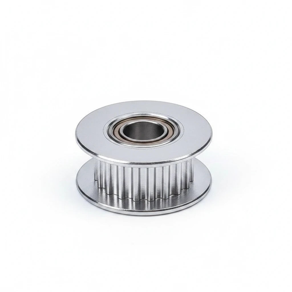 DIY AUTOMATIONS 16-tooth silver aluminum GT2 idler pulley for 6mm timing belts with integrated bearing.