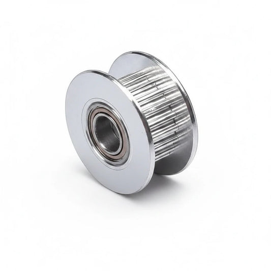 DIY AUTOMATIONS silver aluminum 16-tooth GT2 idler pulley with integrated bearing for 6mm timing belts.