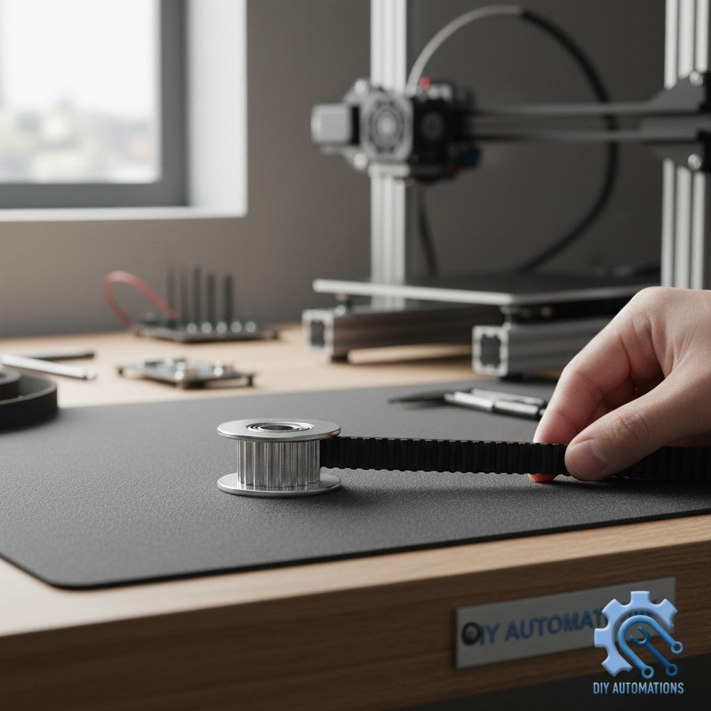 DIY Automations silver 16-tooth GT2 timing pulley with 6mm belt for 3D printers and CNC machines.