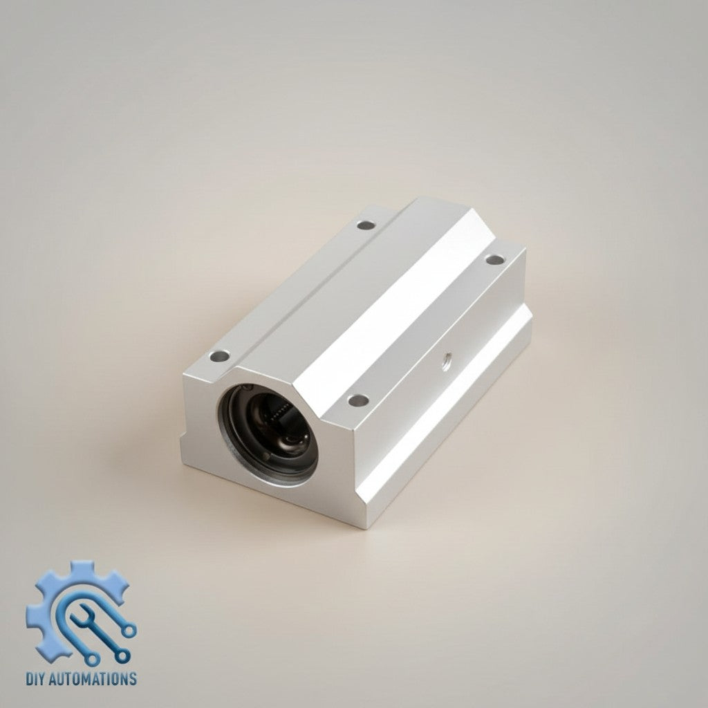 DIY AUTOMATIONS SC 16Luu linear bearing block, silver aluminum, for CNC machines and 3D printers.
