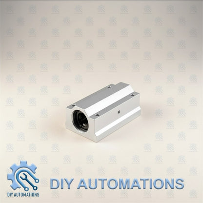 DIY AUTOMATIONS silver aluminum linear bearing block assembly for 3D printers and CNC machines.