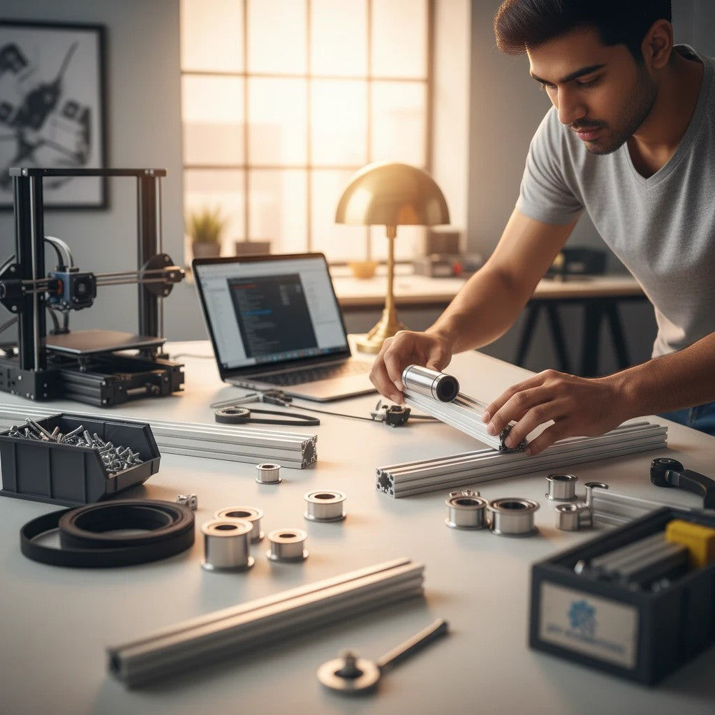 DIY AUTOMATIONS LM 12LUU linear motion ball bearing being installed on an aluminum extrusion for a 3D printer project.