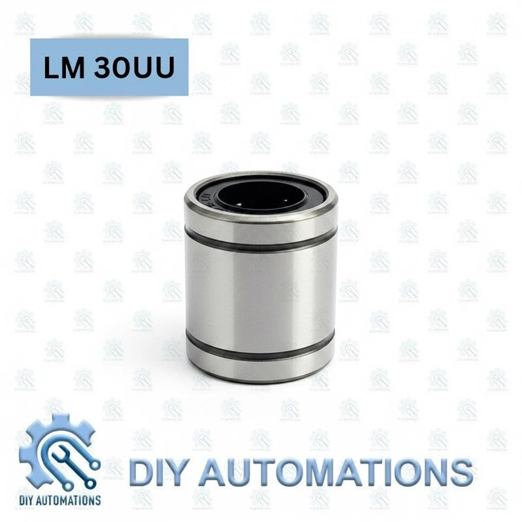 DIY AUTOMATIONS LM 30UU linear motion ball bearing for CNC machines and 3D printers with a durable steel finish.