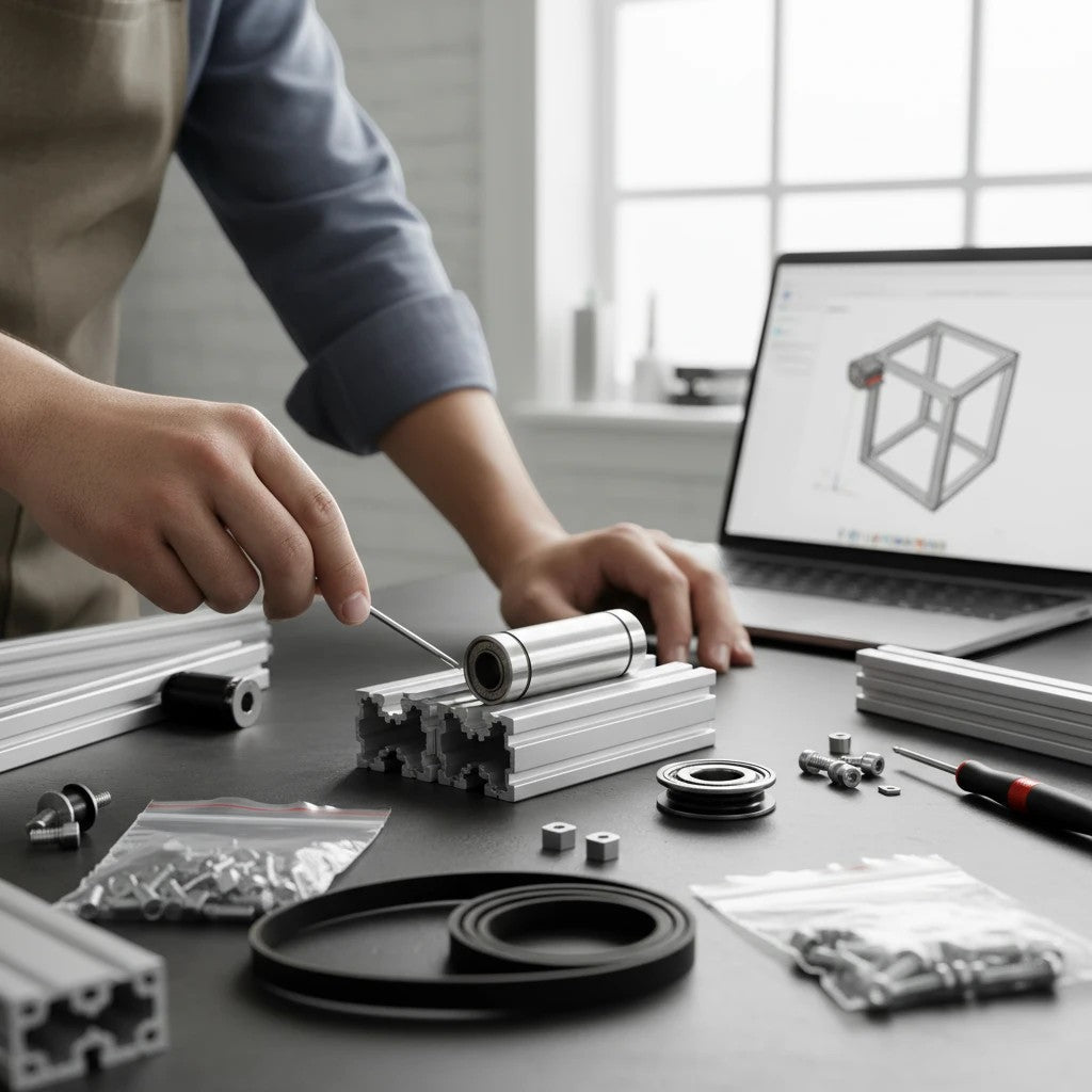 DIY AUTOMATIONS LM08 LUU linear motion ball bearing on aluminum extrusion for 3D printer and CNC assembly.