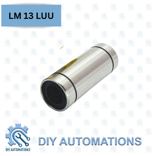 DIY AUTOMATIONS LM 13Luu linear bearing, silver metal housing with black inner seal.