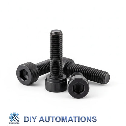 DIY AUTOMATIONS M3x16 black alloy steel socket head cap screws with knurled heads for high-torque fastening.