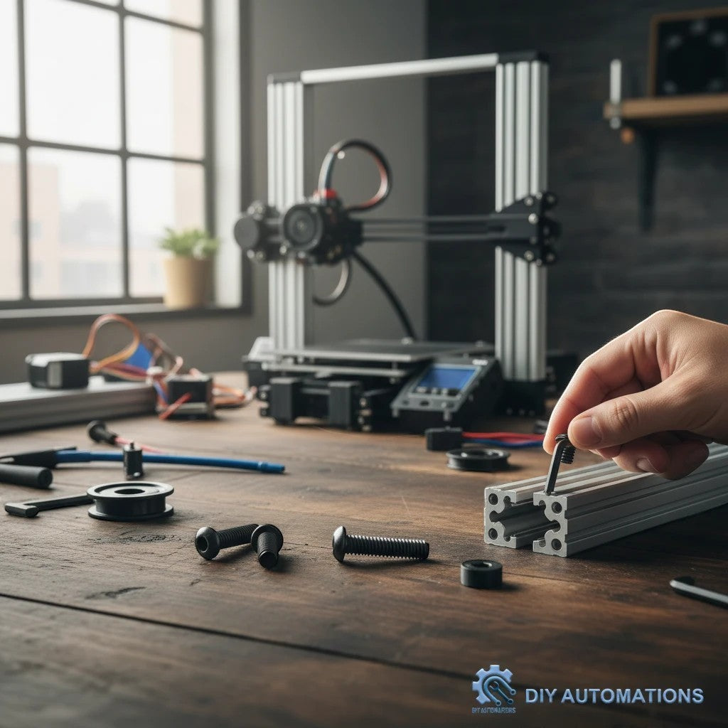 DIY AUTOMATIONS black alloy steel M3x6 button head socket cap screw being installed into aluminum extrusion profile