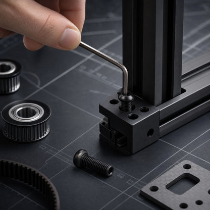 DIY AUTOMATIONS M3x6 black alloy steel button head socket cap screw being tightened with a hex key on a workbench.