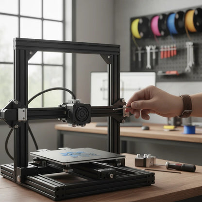 DIY AUTOMATIONS M3x8 black button head socket cap screw being installed on a 3D printer frame with a hex tool.