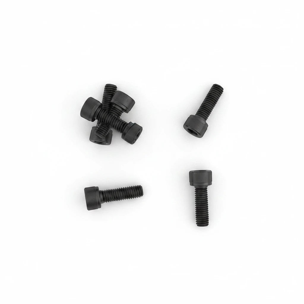 DIY AUTOMATIONS M3x8 black socket head screws with threaded shafts and cylindrical heads on a white background