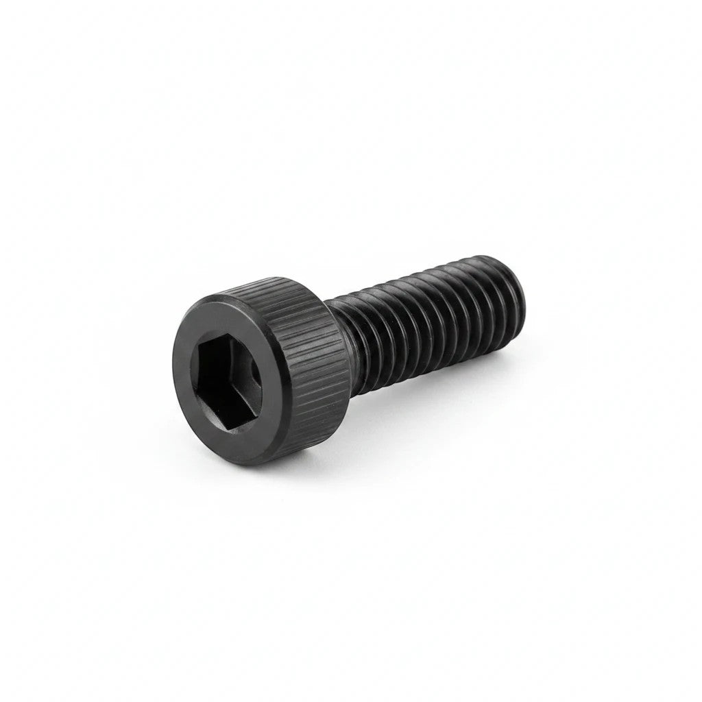 DIY AUTOMATIONS M4x16 black socket head screw with a knurled cylindrical head and hexagonal drive