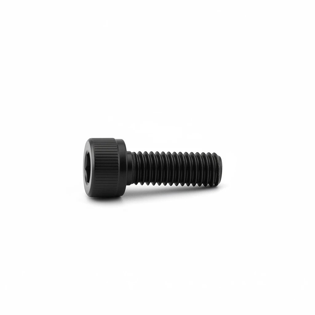 DIY AUTOMATIONS M4x8 black socket head screw with a cylindrical head and hexagonal drive on a white background