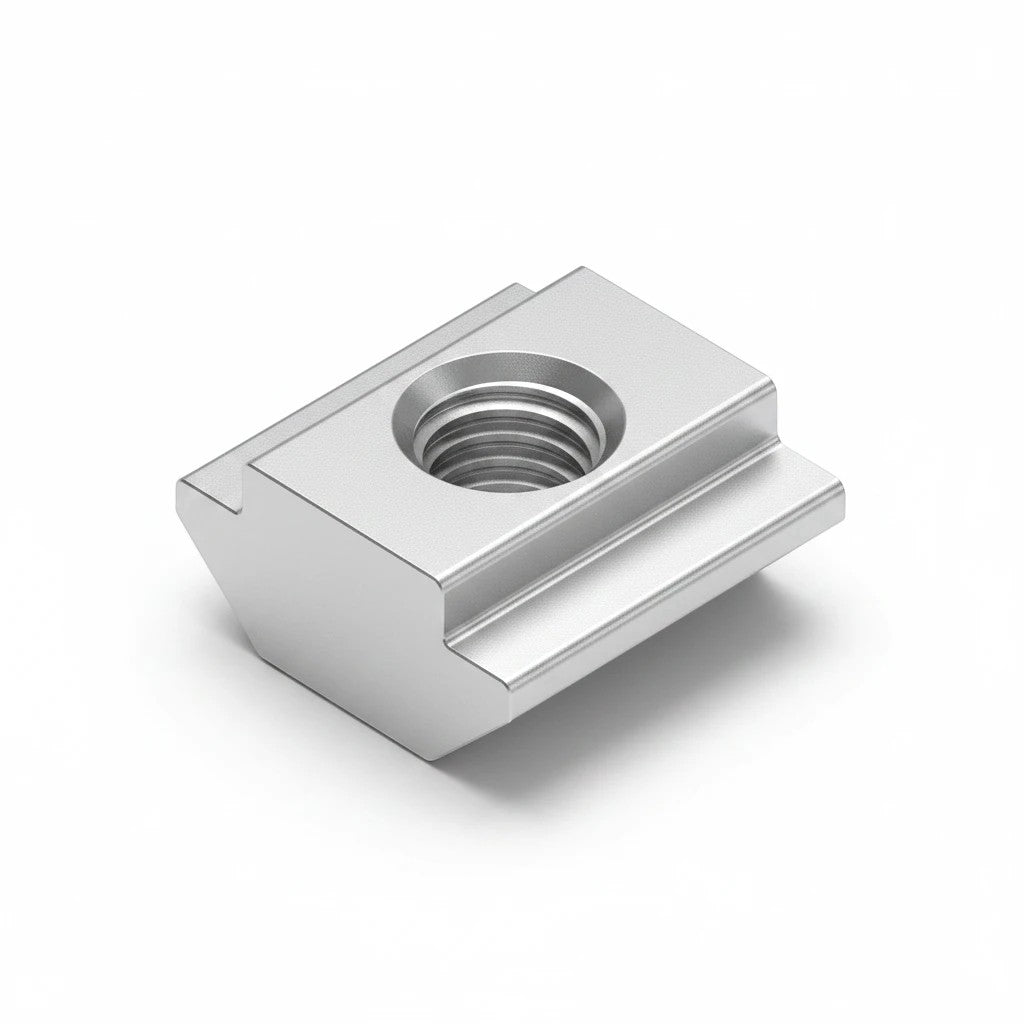 DIY AUTOMATIONS 30 series M5 T-slot nut made of silver metal for aluminum extrusion profiles.