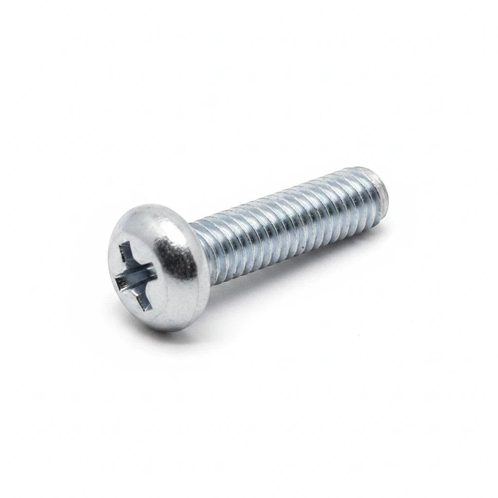 DIY AUTOMATIONS M5x10 Phillips machine screw with zinc-nickel plated metal finish for corrosion resistance.