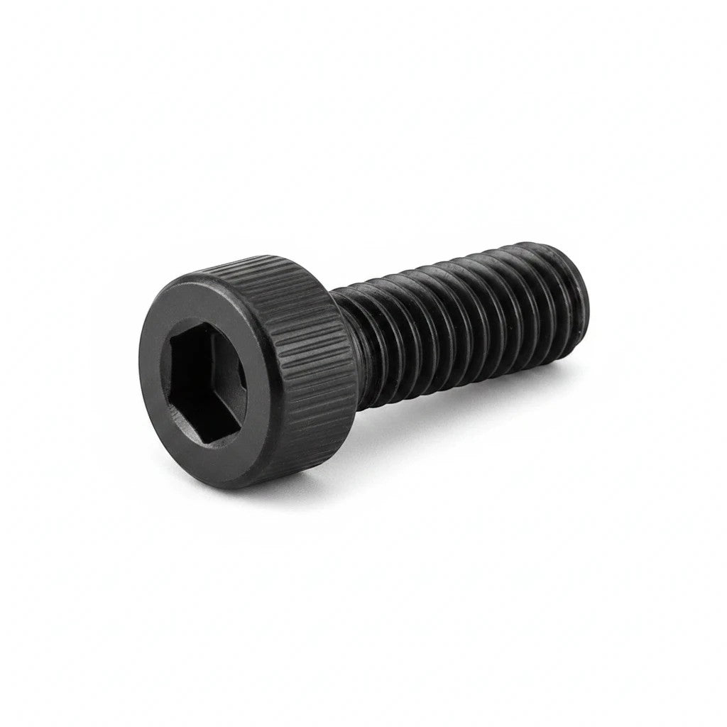 DIY AUTOMATIONS M5x20 black socket head screw with a knurled cylindrical head and hexagonal drive