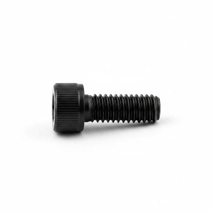 DIY AUTOMATIONS M6x10 black socket head screw with a cylindrical head and threaded shaft on a white background.