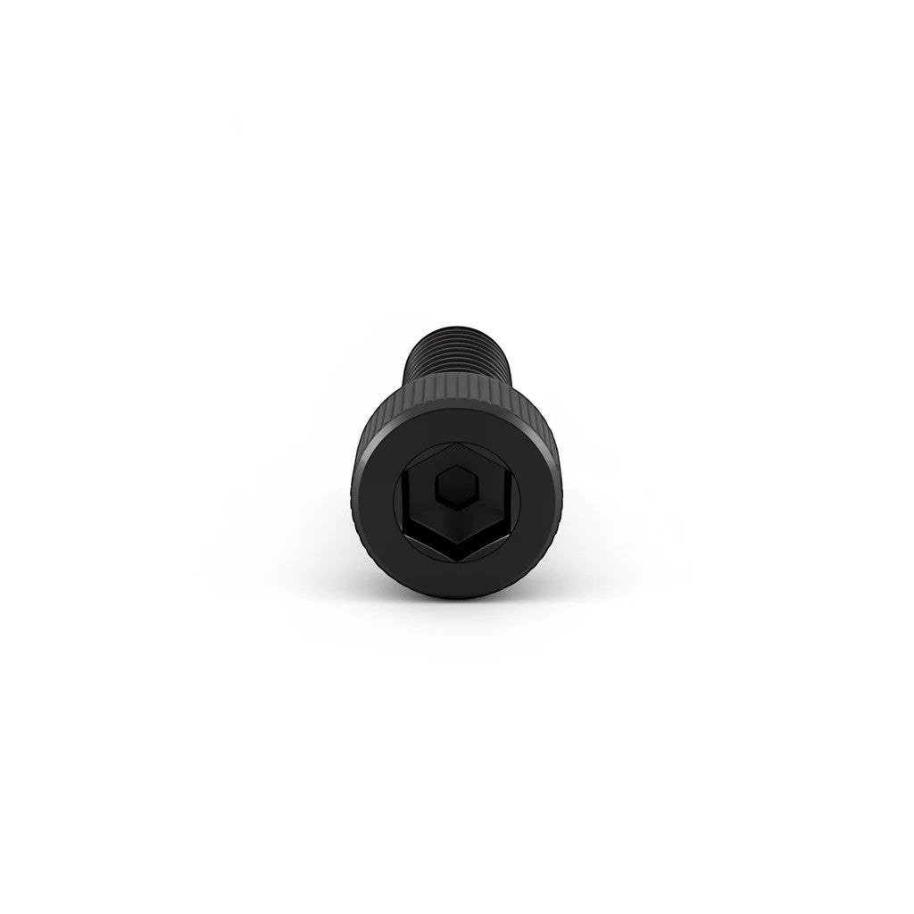 DIY AUTOMATIONS M6x12 black alloy steel socket head cap screw with knurled head and hex drive for industrial use.