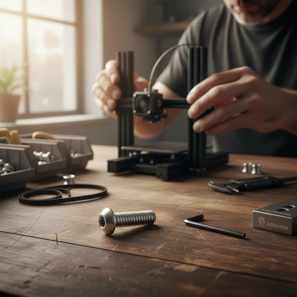 DIY AUTOMATIONS silver M6x16 stainless steel button head socket cap screw on a wooden workbench