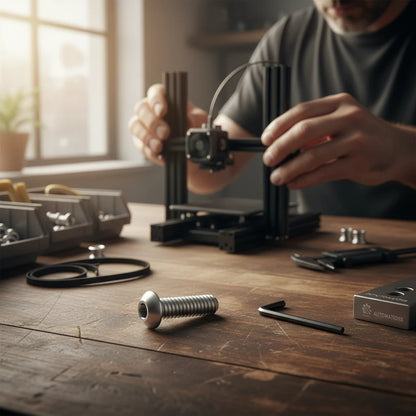 DIY AUTOMATIONS silver M6x16 stainless steel button head socket cap screw on a wooden workbench
