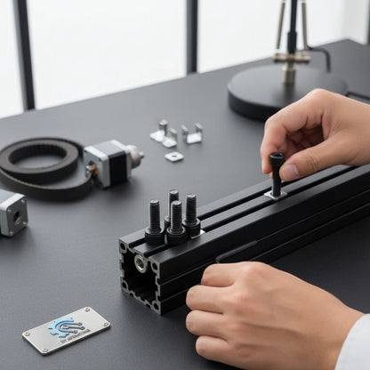 DIY AUTOMATIONS M6x20 black socket head screw being installed into a black aluminum extrusion profile