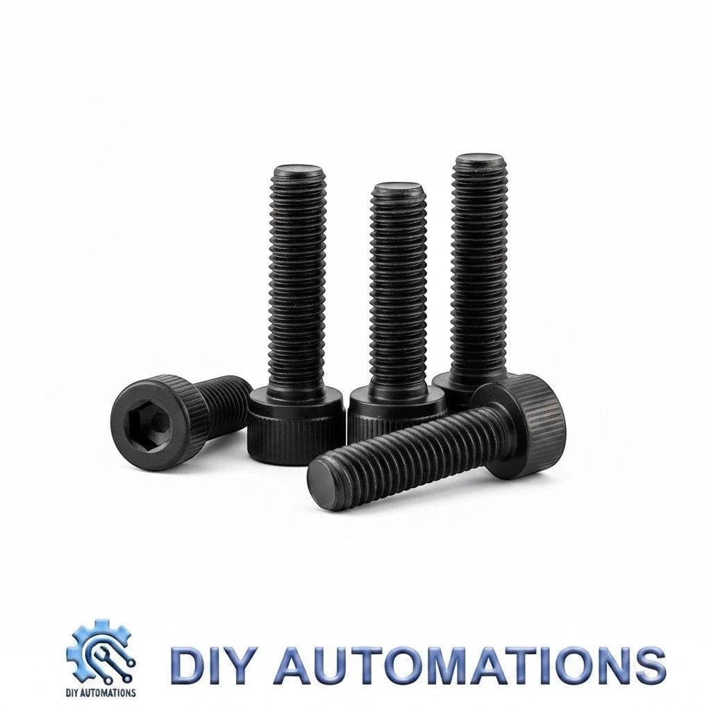 DIY AUTOMATIONS black M8x30 socket head screws with threaded shafts and hexagonal drive heads.