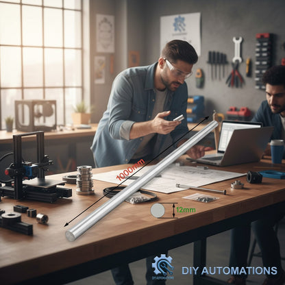 DIY AUTOMATIONS 1000mm metal rod, 12mm diameter, for automation projects and robotics. Smooth finish.