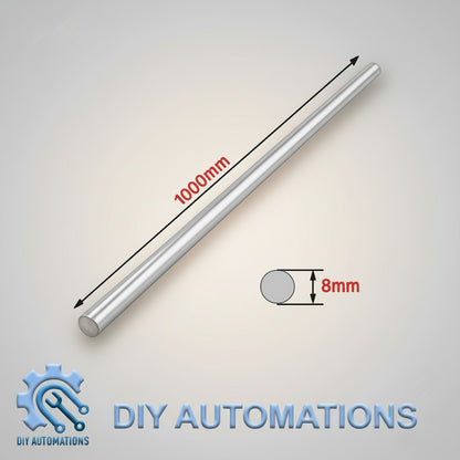 DIY AUTOMATIONS 1000mm long, 8mm diameter silver metal rod for DIY projects and industrial applications.