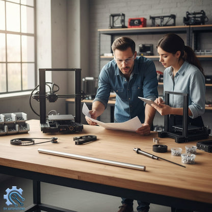 DIY AUTOMATIONS 8mm x 1000mm metal rod for DIY projects and industrial applications. Two people review plans.