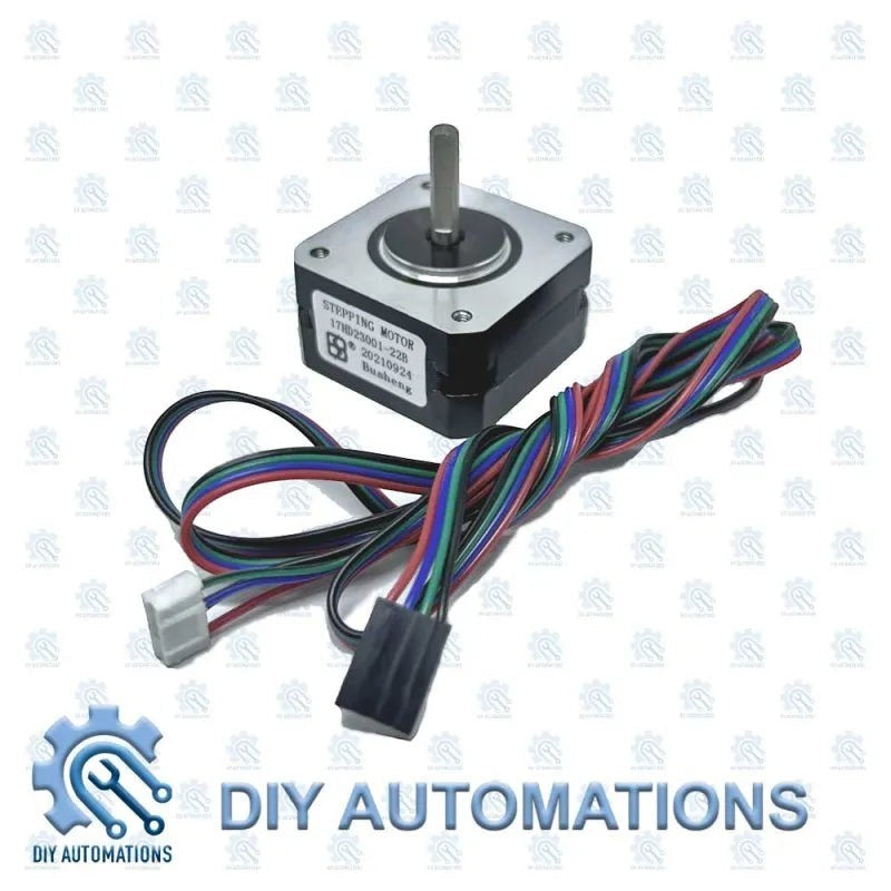 DIY Automations NEMA 17 stepper motor, 42x23mm, with multi-colored wires and connectors for automation projects.