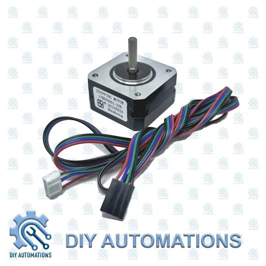 DIY Automations NEMA 17 stepper motor, 42x23mm, with multi-colored wires and connectors for automation projects.